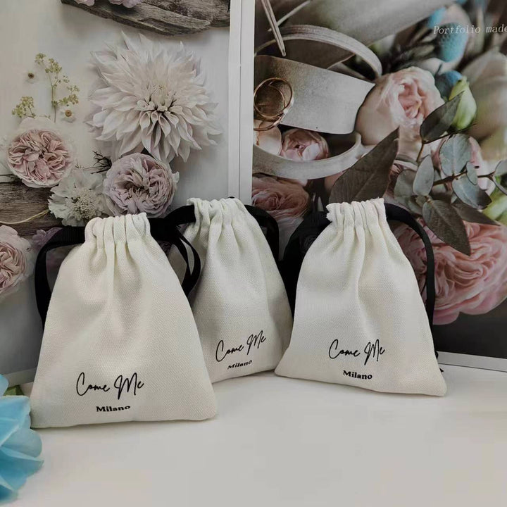 100pcs Cotton Drawstring Bags with Grosgrain Drawstring – Custom Logo for Jewelry, Gifts, Favors, Accessories, Wholesale