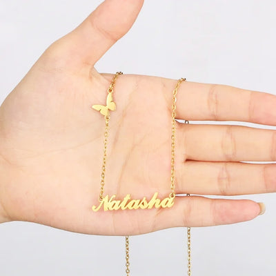 Custom Name Necklace With Butterfly - Solid 14K | 18K Gold