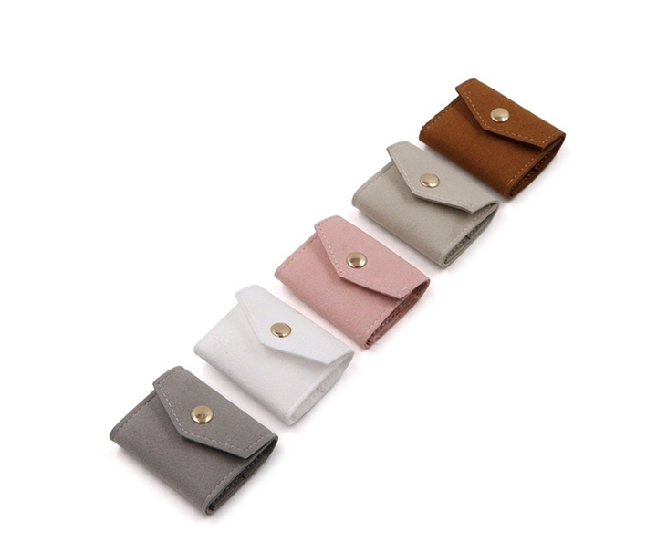 100pcs Custom Embossed Logo Mini Envelope Display Organizer Pouches – Foldable Microfiber Jewelry Bags with Snap Button for Earrings, Rings & Gift Packaging