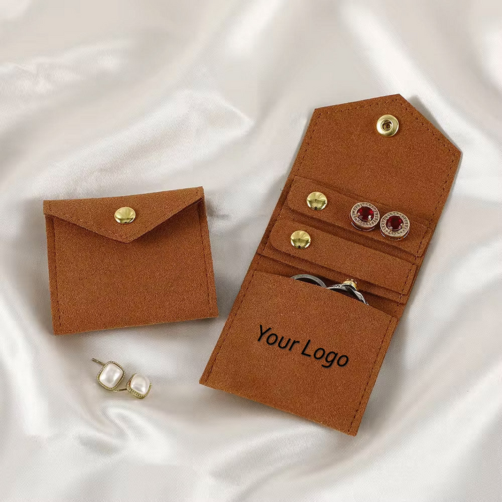 Mini Envelope Microfiber Jewelry Pouch – Snap Button Display Organizer for Earrings & Rings, Custom Debossed Logo, 100pcs