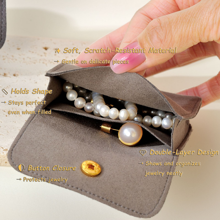 100pcs Custom Debossed Logo Double-Layer Microfiber Button Bags, 3.15×3.15×1" – Wholesale Jewelry Pouches for Rings, Earrings, Bracelets & Gift