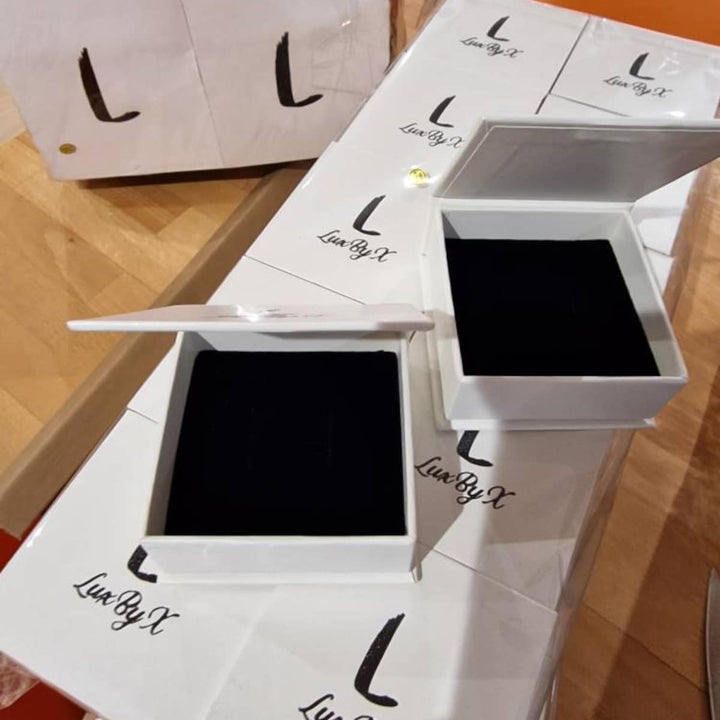 100Pcs Custom Jewelry Packaging Box Flip Cardboard Gift Paper Box With Deboss Logo 3.15x3.15 Inches 8x8cm