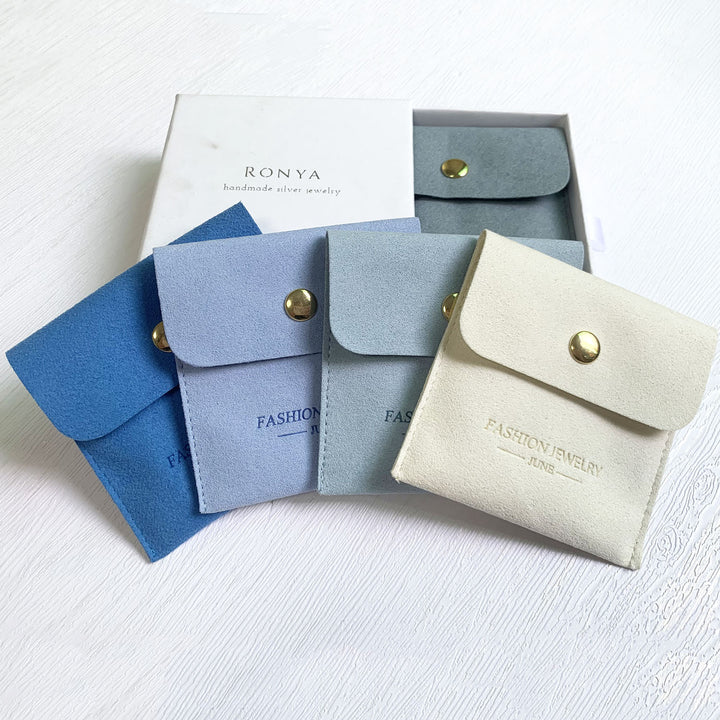 Custom Logo Print Luxury Jewelry Pouch Snap Button Bags Wholesale Ring Brooch Earrings Bracelet Packaging Microfiber Pouch Brooch Gift Bags