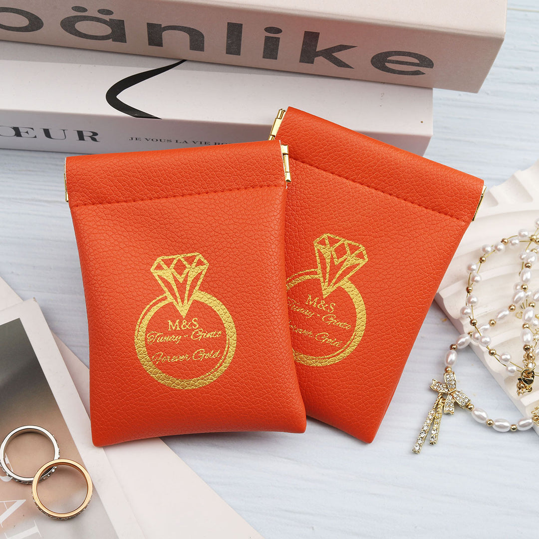 100pcs Wholesale Custom Logo PU Leather Magnetic Jewelry Pouches – Silk Screen Printing Gift & Boutique Packaging