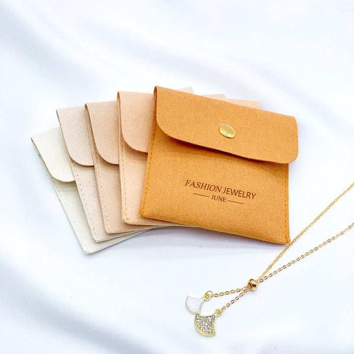 Custom Logo Print Luxury Jewelry Pouch Snap Button Bags Wholesale Ring Brooch Earrings Bracelet Packaging Microfiber Pouch Brooch Gift Bags