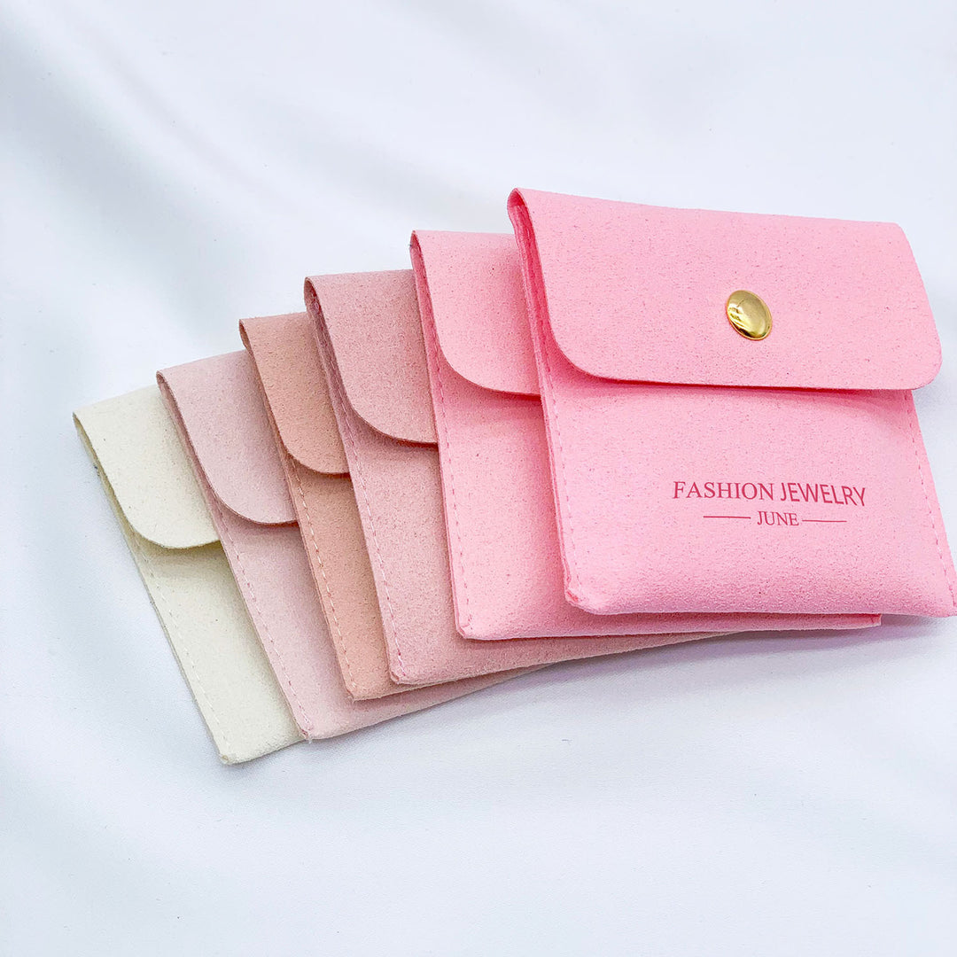 Custom Logo Print Luxury Jewelry Pouch Snap Button Bags Wholesale Ring Brooch Earrings Bracelet Packaging Microfiber Pouch Brooch Gift Bags