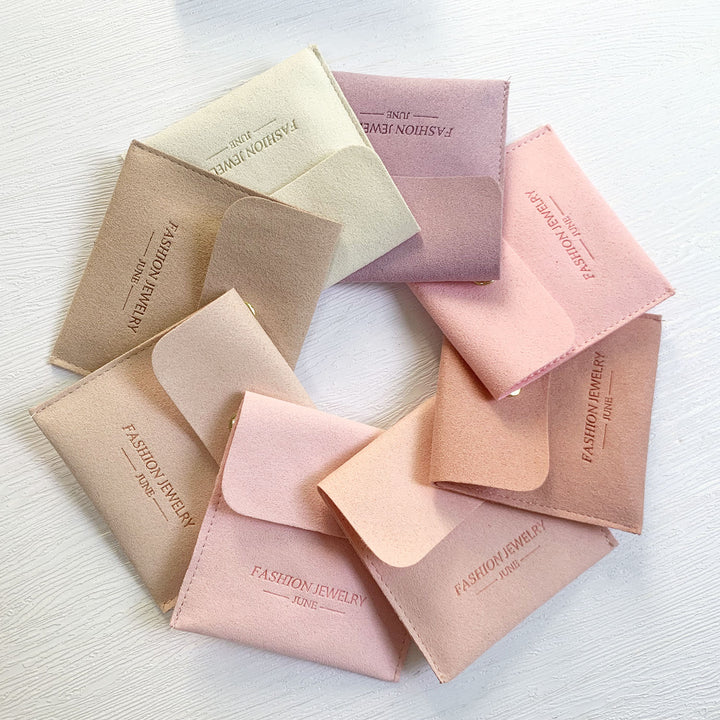 Custom Logo Print Luxury Jewelry Pouch Snap Button Bags Wholesale Ring Brooch Earrings Bracelet Packaging Microfiber Pouch Brooch Gift Bags