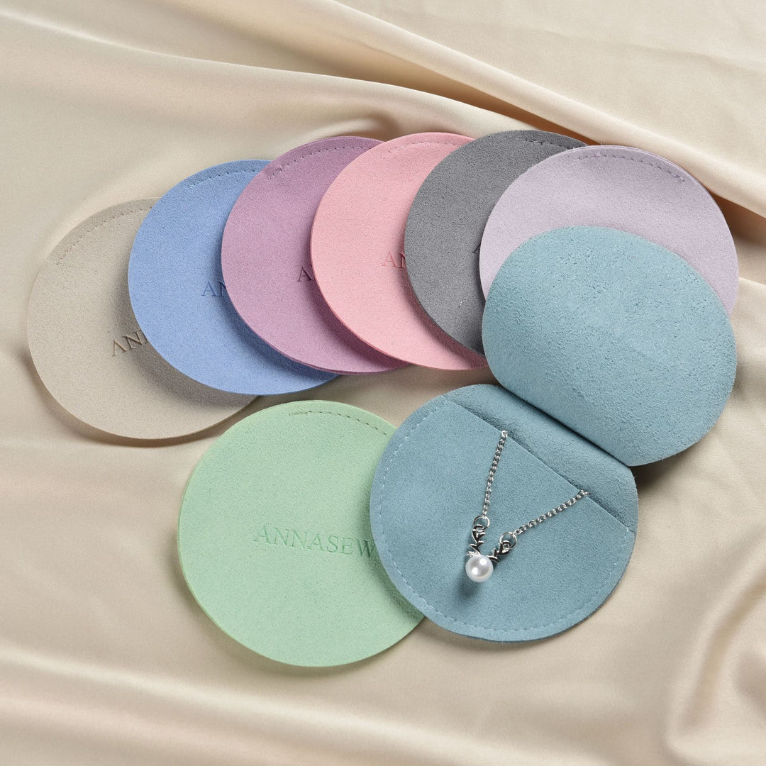 Custom Round Microfiber Jewelry Pouch with Custom Logo Round Envelope Bag Pouch Bulk for Earrings Necklaces Bracelet Ring