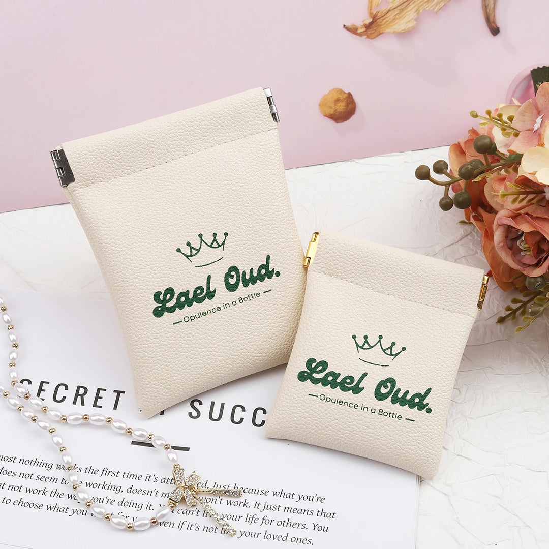 100pcs Wholesale Custom Logo PU Leather Magnetic Jewelry Pouches – Silk Screen Printing Gift & Boutique Packaging