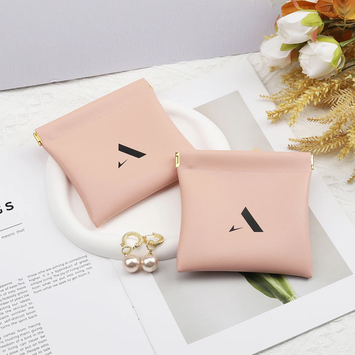 100pcs Wholesale Custom Logo PU Leather Magnetic Jewelry Pouches – Silk Screen Printing Gift & Boutique Packaging
