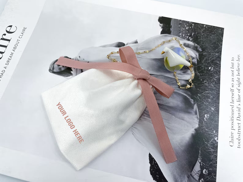 100pcs Custom Logo Velvet Drawstring Pouch with Middle Knot – Jewelry, Gifts, Cosmetics, Accessories Packaging
