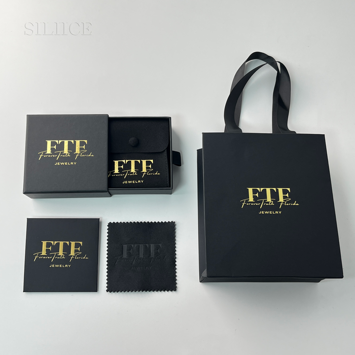 100 Sets Premium Custom Logo Jewelry Packaging Set – Jewelry Box, Microfiber Pouch, Paper Bag & Polishing Cloth for Earrings, Necklaces & Bracelets