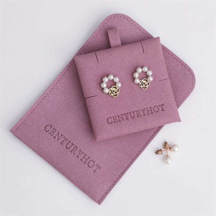 100pcs Luxury Microfiber Jewelry Pouches 3×3" – Gift Bags with Polished Metal Snap Button, Debossed Logo & Insert Card for Jewelry, Wholesale