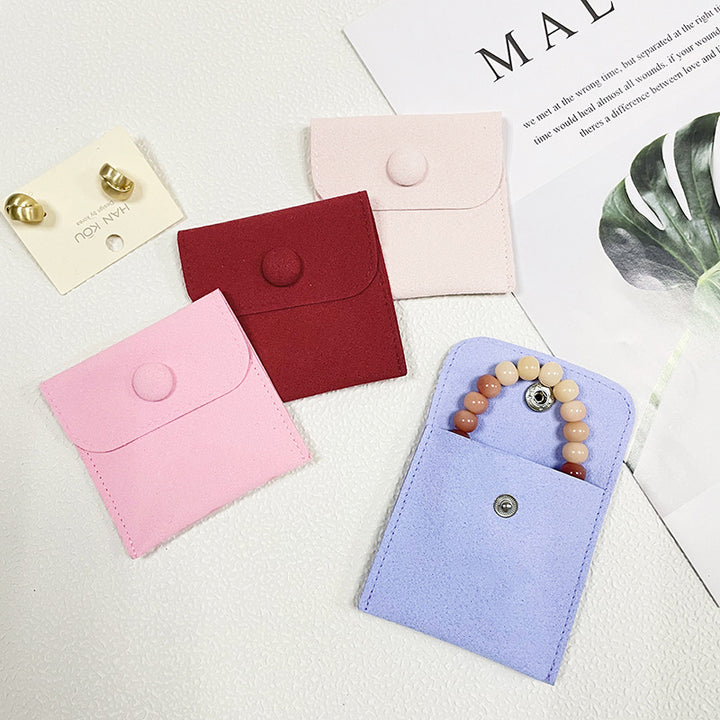 100pcs Custom Microfiber Jewelry Pouch with Pad 3x3" (8x8cm) – Luxury Logo Printed Gift Bag with Button for Earrings & Necklaces, Wholesale