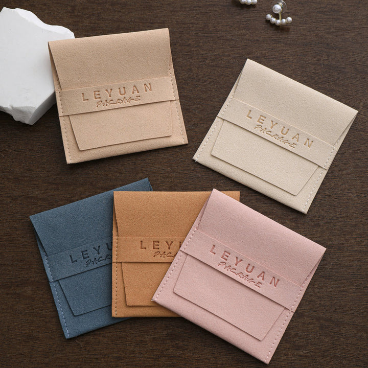 100pcs Custom Microfiber Jewelry Tuck-In Pouch with Insert Card 3x3" (8x8cm) – Luxury Deboss Logo Gift Bag for Earrings & Necklaces, Wholesale