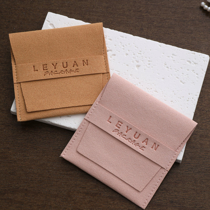 100pcs Custom Microfiber Jewelry Tuck-In Pouch with Insert Card 3x3" (8x8cm) – Luxury Deboss Logo Gift Bag for Earrings & Necklaces, Wholesale