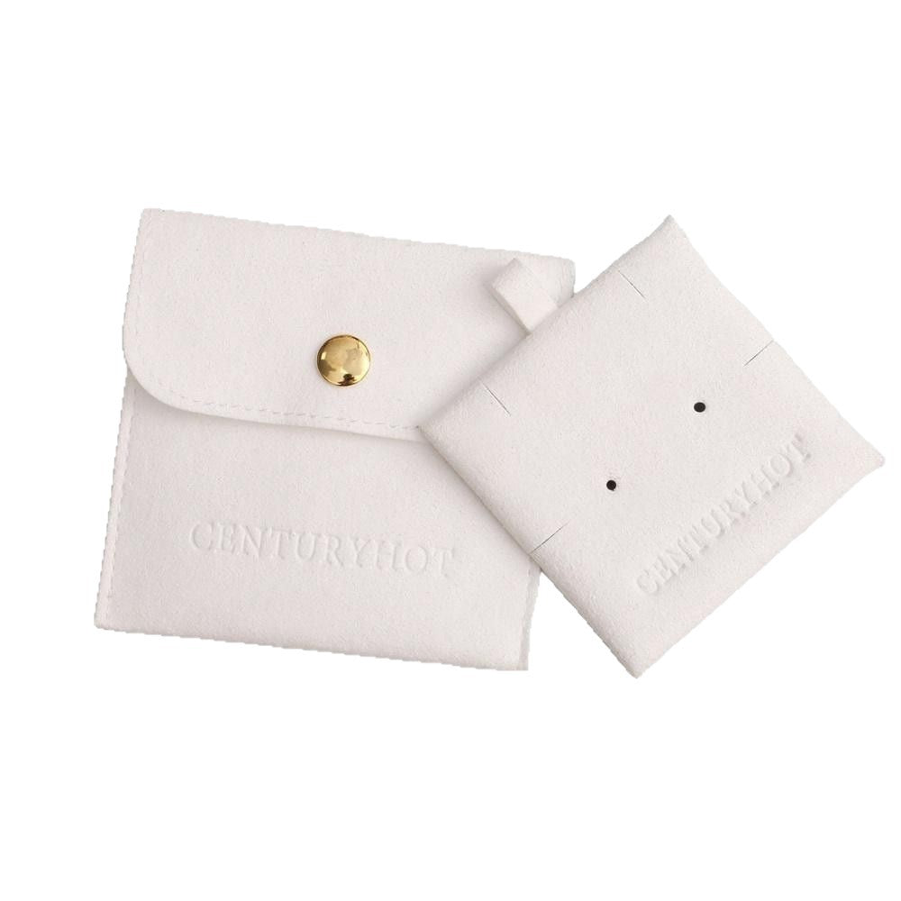100pcs Luxury Microfiber Jewelry Pouches 3×3" – Gift Bags with Polished Metal Snap Button, Debossed Logo & Insert Card for Jewelry, Wholesale