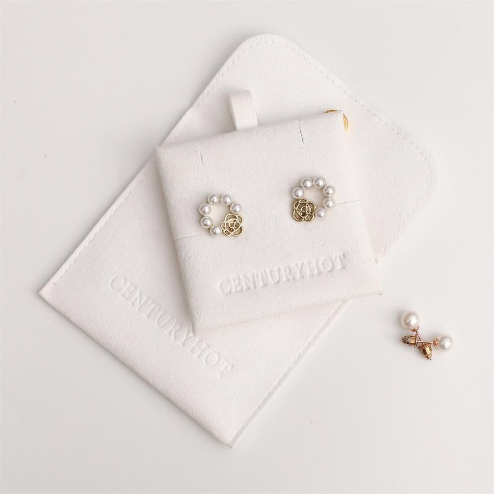 100pcs Luxury Microfiber Jewelry Pouches 3×3" – Gift Bags with Polished Metal Snap Button, Debossed Logo & Insert Card for Jewelry, Wholesale