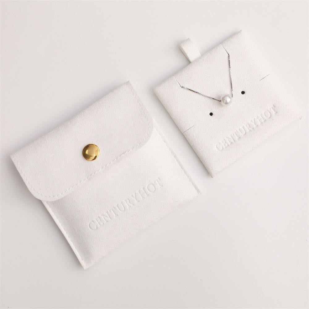 100pcs Luxury Microfiber Jewelry Pouches 3×3" – Gift Bags with Polished Metal Snap Button, Debossed Logo & Insert Card for Jewelry, Wholesale
