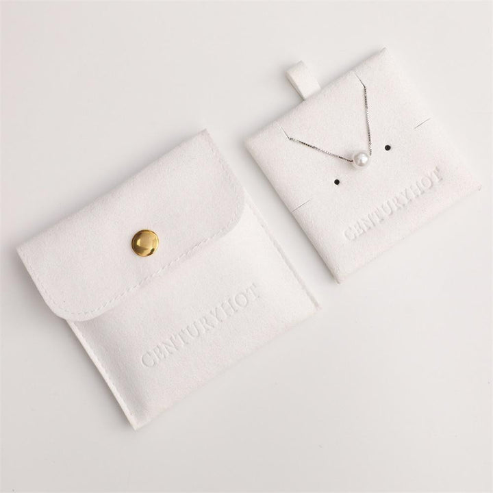100pcs Luxury Microfiber Jewelry Pouches 3×3" – Gift Bags with Polished Metal Snap Button, Debossed Logo & Insert Card for Jewelry, Wholesale