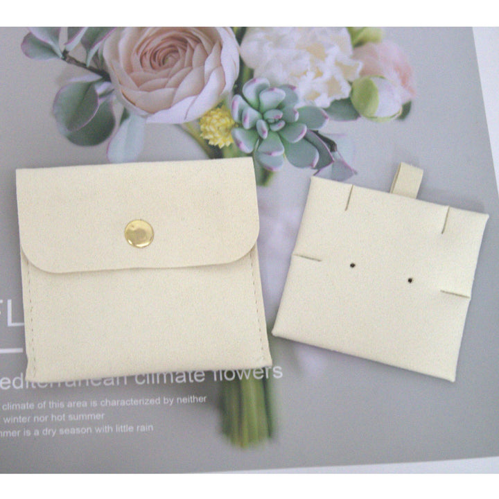 100pcs Luxury Microfiber Jewelry Pouches 3×3" – Gift Bags with Polished Metal Snap Button, Debossed Logo & Insert Card for Jewelry, Wholesale