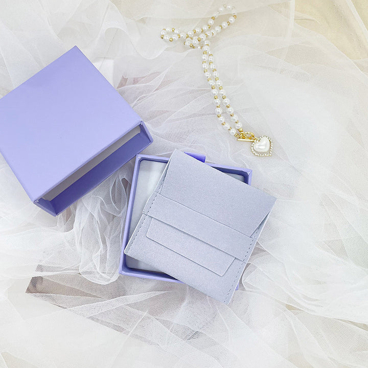 100pcs Custom Microfiber Jewelry Tuck-In Pouch with Insert Card 3x3" (8x8cm) – Luxury Deboss Logo Gift Bag for Earrings & Necklaces, Wholesale