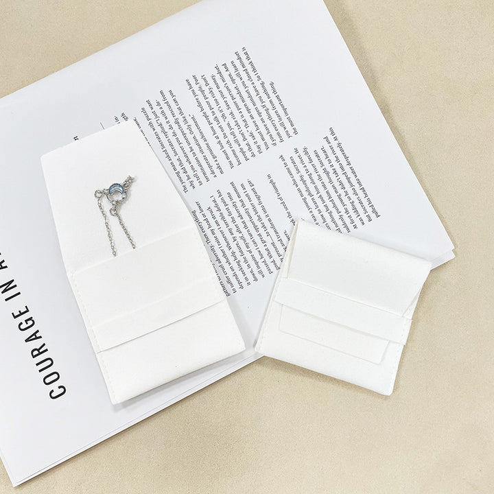 100pcs Custom Microfiber Jewelry Tuck-In Pouch with Insert Card 3x3" (8x8cm) – Luxury Deboss Logo Gift Bag for Earrings & Necklaces, Wholesale