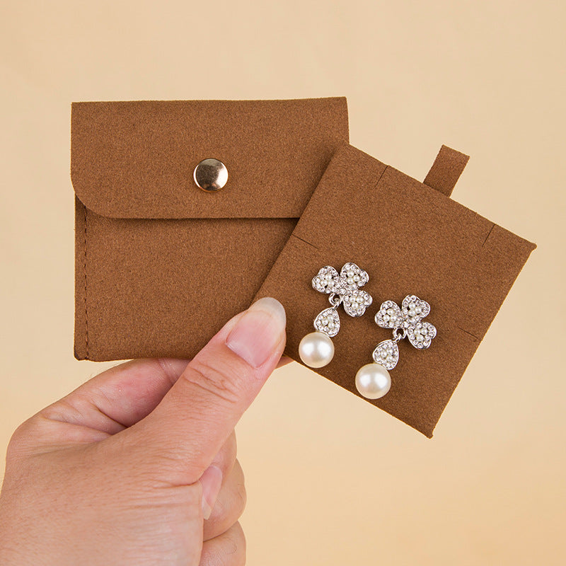 100pcs Luxury Microfiber Jewelry Pouches 3×3" – Gift Bags with Polished Metal Snap Button, Debossed Logo & Insert Card for Jewelry, Wholesale