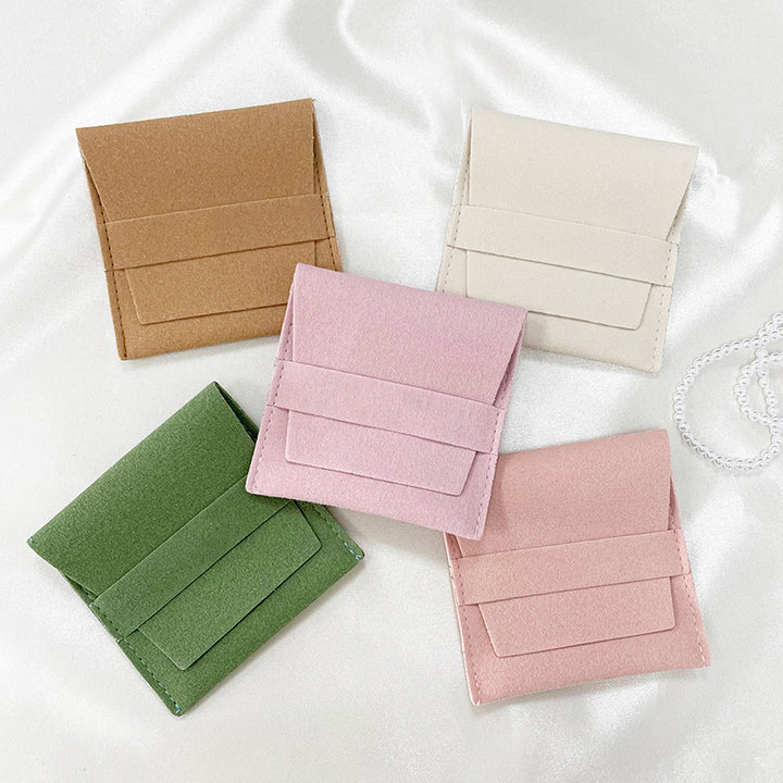 100pcs Custom Microfiber Jewelry Tuck-In Pouch with Insert Card 3x3" (8x8cm) – Luxury Deboss Logo Gift Bag for Earrings & Necklaces, Wholesale