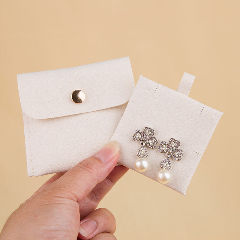 100pcs Luxury Microfiber Jewelry Pouches 3×3" – Gift Bags with Polished Metal Snap Button, Debossed Logo & Insert Card for Jewelry, Wholesale