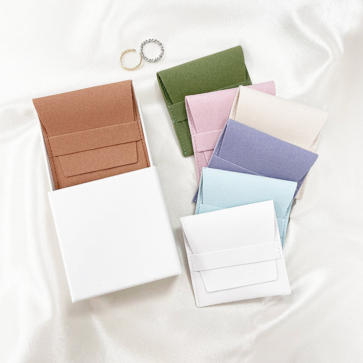 100pcs Custom Microfiber Jewelry Tuck-In Pouch with Insert Card 3x3" (8x8cm) – Luxury Deboss Logo Gift Bag for Earrings & Necklaces, Wholesale