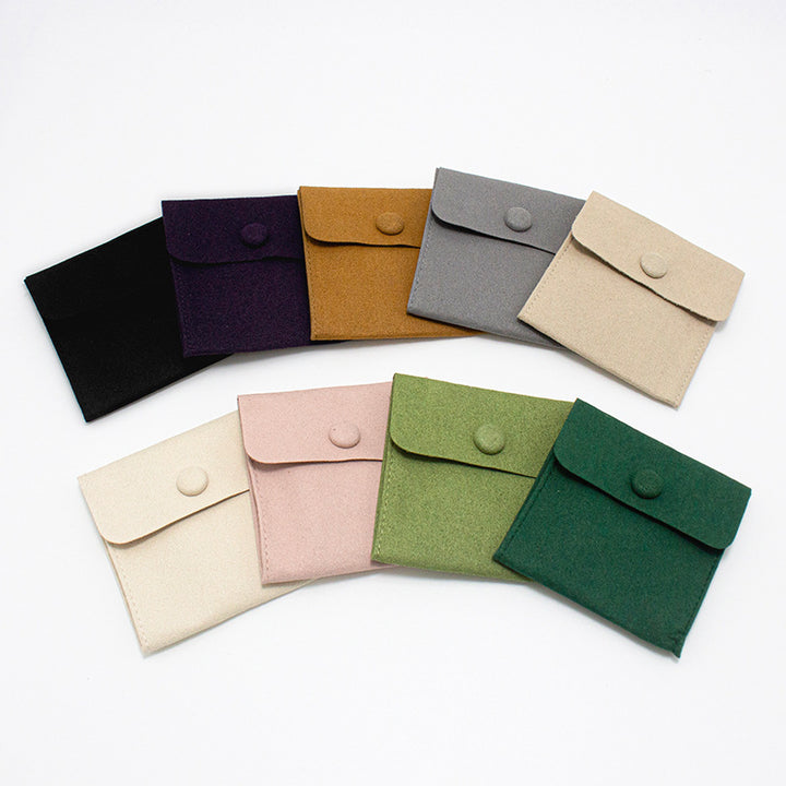 100pcs Premium Microfiber Snap Button Jewelry Pouches – Deepened Structure for Earrings, Rings & Necklaces, Custom Embossed Logo | Wholesale