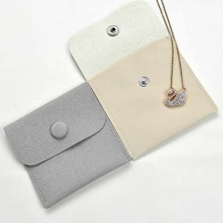 100pcs Premium Microfiber Snap Button Jewelry Pouches – Deepened Structure for Earrings, Rings & Necklaces, Custom Embossed Logo | Wholesale