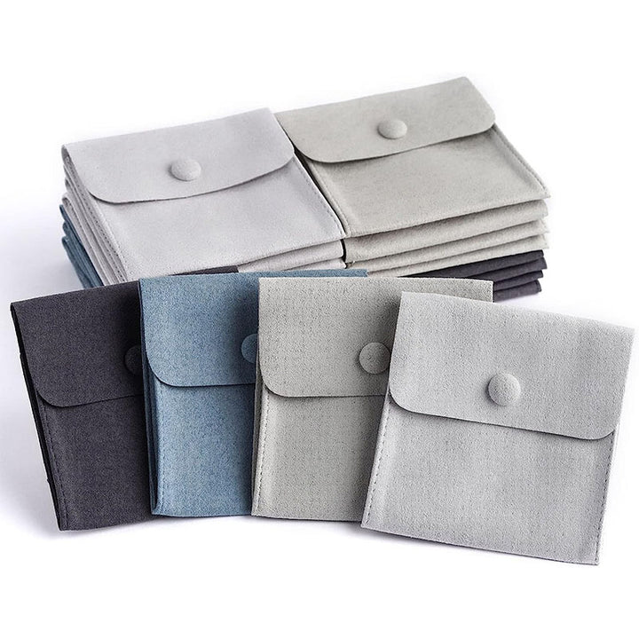 100pcs Premium Microfiber Snap Button Jewelry Pouches – Deepened Structure for Earrings, Rings & Necklaces, Custom Embossed Logo | Wholesale