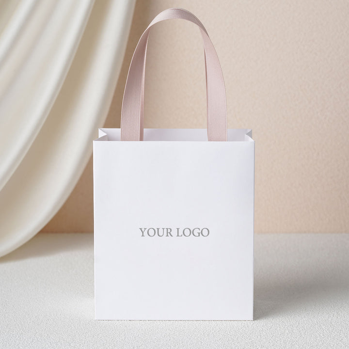 100pcs Custom Logo Printed White Handle Paper Bags – Recycled Jewelry Thank You Wedding Gift Bags