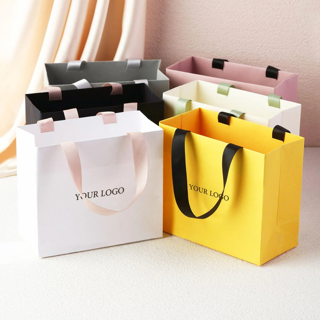 100pcs Vertical Custom Luxury Handle Paper Bags with Your Logo – Colorful Bulk Bags for Jewelry, Weddings, and Thank-You Gifts