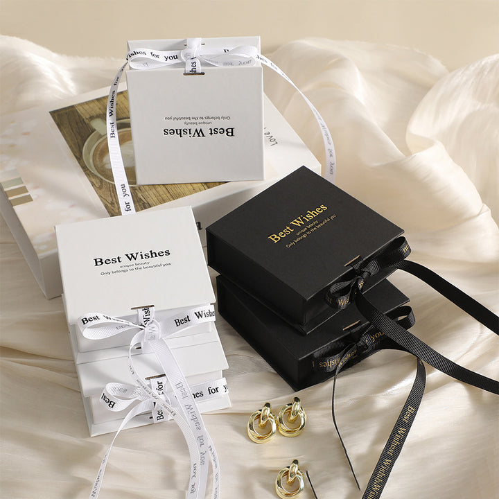 100Pcs Wholesale Custom Paper Flip Lid Boxes with Ribbon – Multiple Sizes, Custom Dimensions, Logo Printed, Perfect for Jewelry, Gifts, Party Favors & Retail Packaging