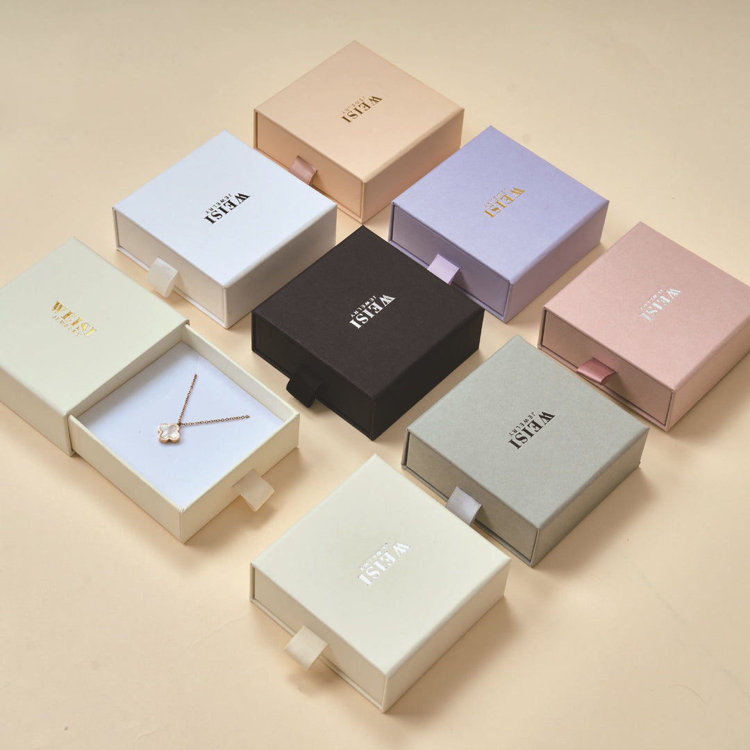100Pcs Custom Sliding Paper Drawer Jewelry Box Packaging with Logo Printed – Gift Boxes for Necklaces, Earrings, Bracelets & Rings, 3.54×3.54 in / 9×9 cm