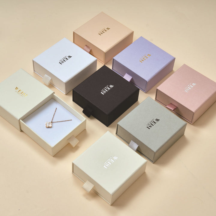 100Pcs Custom Sliding Paper Drawer Jewelry Box Packaging with Logo Printed – Gift Boxes for Necklaces, Earrings, Bracelets & Rings, 3.54×3.54 in / 9×9 cm