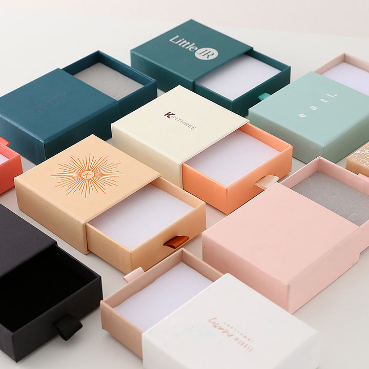 100Pcs Custom Sliding Paper Drawer Jewelry Box Packaging with Logo Printed – Gift Boxes for Necklaces, Earrings, Bracelets & Rings, 3.54×3.54 in / 9×9 cm
