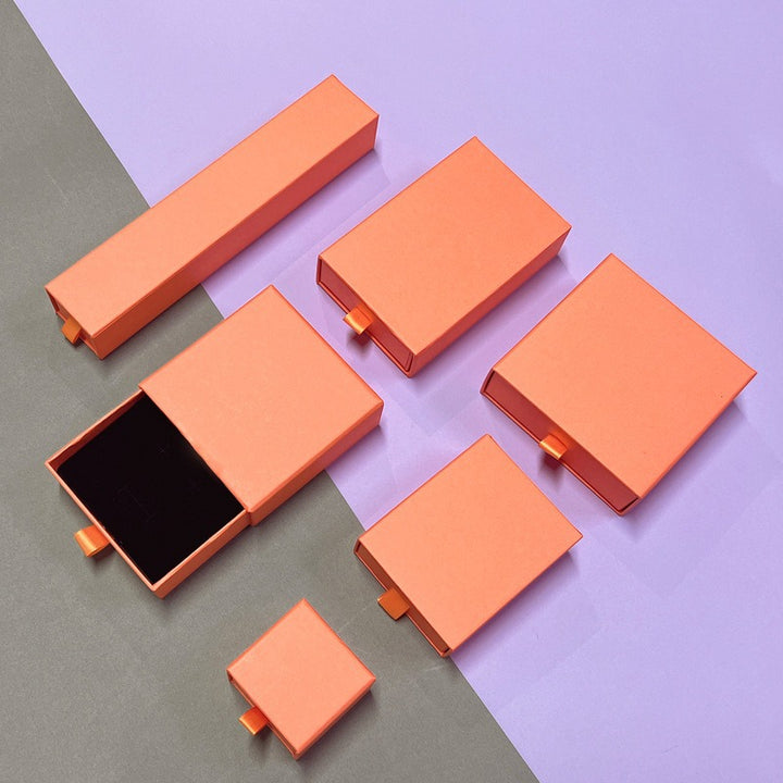 100Pcs Wholesale Custom Paper Drawer Jewelry Packaging Boxes – Custom Dimensions, Multiple Sizes, Logo Printed, Perfect for Necklaces, Earrings, Bracelets & Rings