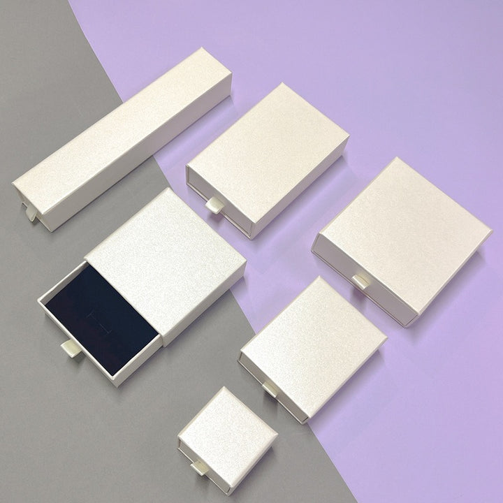 100Pcs Wholesale Custom Paper Drawer Jewelry Packaging Boxes – Custom Dimensions, Multiple Sizes, Logo Printed, Perfect for Necklaces, Earrings, Bracelets & Rings