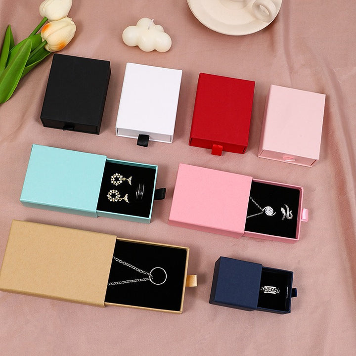 100Pcs Wholesale Custom Paper Drawer Jewelry Packaging Boxes – Custom Dimensions, Multiple Sizes, Logo Printed, Perfect for Necklaces, Earrings, Bracelets & Rings