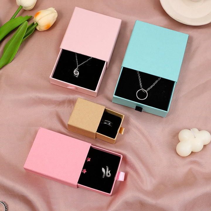 100Pcs Wholesale Custom Paper Drawer Jewelry Packaging Boxes – Custom Dimensions, Multiple Sizes, Logo Printed, Perfect for Necklaces, Earrings, Bracelets & Rings