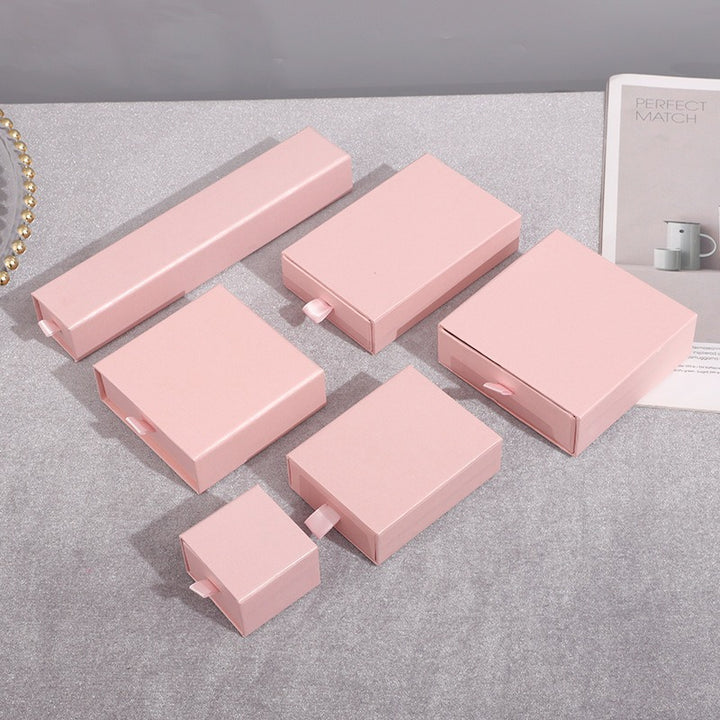100Pcs Wholesale Custom Paper Drawer Jewelry Packaging Boxes – Custom Dimensions, Multiple Sizes, Logo Printed, Perfect for Necklaces, Earrings, Bracelets & Rings
