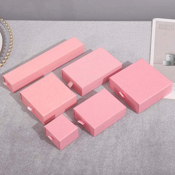 100Pcs Wholesale Custom Paper Drawer Jewelry Packaging Boxes – Custom Dimensions, Multiple Sizes, Logo Printed, Perfect for Necklaces, Earrings, Bracelets & Rings
