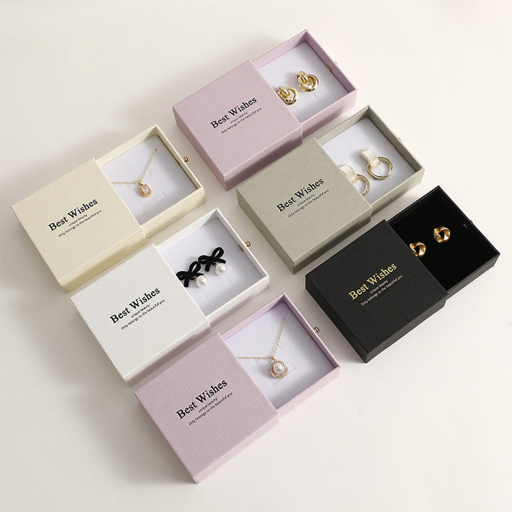 100Pcs Wholesale Custom Paper Sliding Drawer Jewelry Boxes with Ball Knob Closure – Logo Printed, Ideal for Rings, Necklaces, Earrings & Bracelets