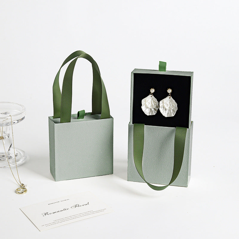 100pcs Custom Handheld Jewelry Boxes with Ribbon Handle – Sliding Drawer Paper Boxes for Jewelry, Wholesale, 3.54 × 3.54 in