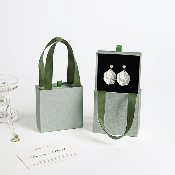 100pcs Custom Handheld Jewelry Boxes with Ribbon Handle – Sliding Drawer Paper Boxes for Jewelry, Wholesale, 3.54 × 3.54 in