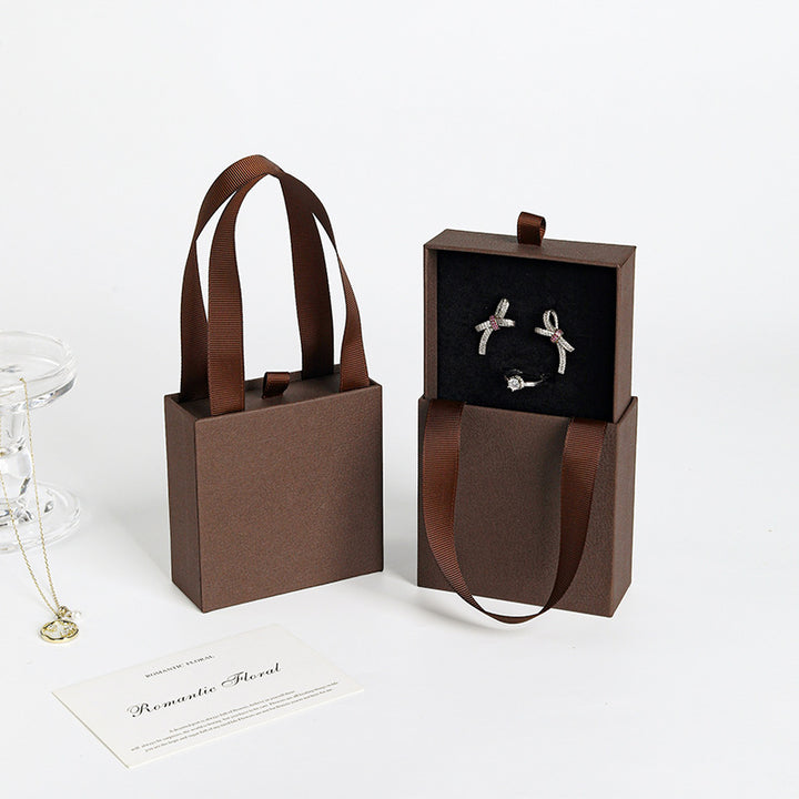 100pcs Custom Handheld Jewelry Boxes with Ribbon Handle – Sliding Drawer Paper Boxes for Jewelry, Wholesale, 3.54 × 3.54 in